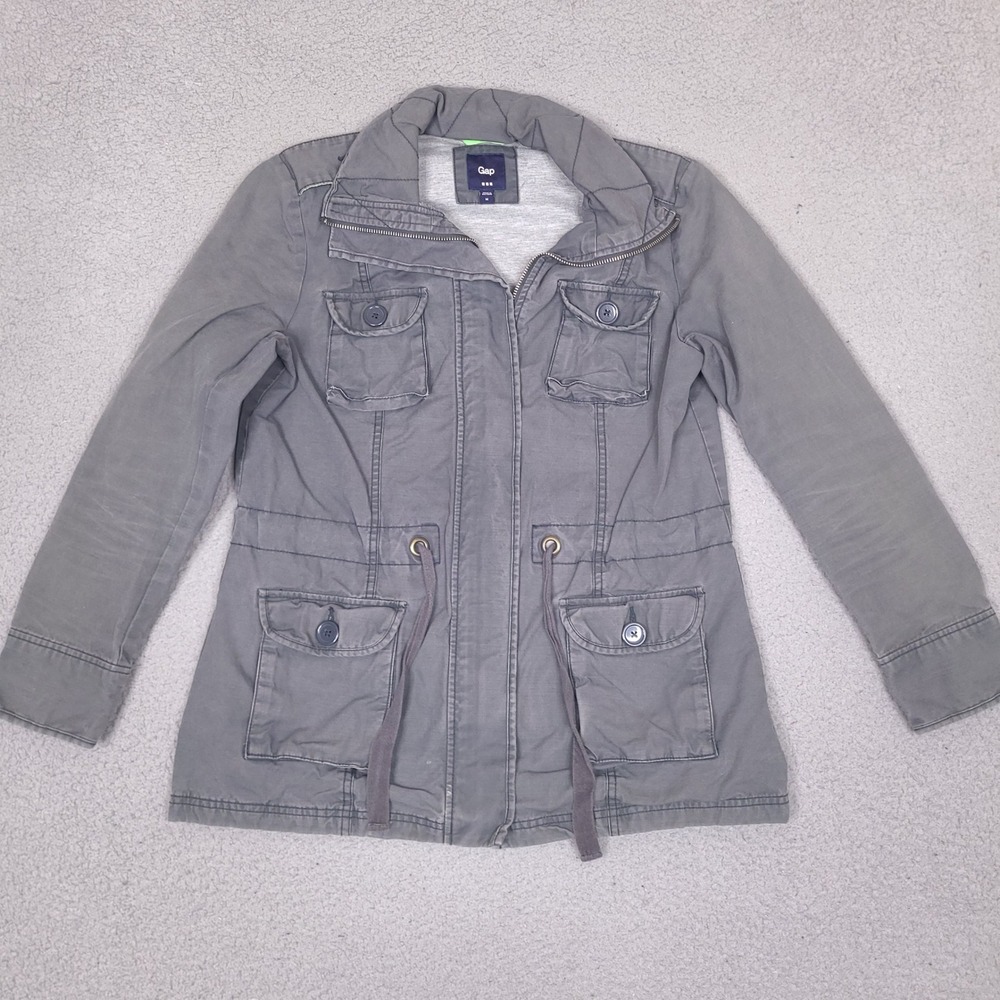 Gap Womens Utility Field Jacket Medium Gray Full Zip Drawstring Military‎ Grunge